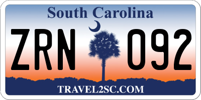 SC license plate ZRN092