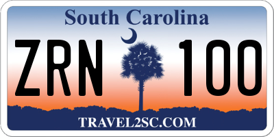 SC license plate ZRN100