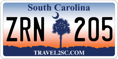 SC license plate ZRN205