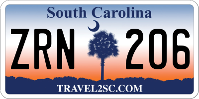 SC license plate ZRN206