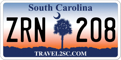 SC license plate ZRN208