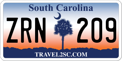 SC license plate ZRN209