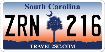 SC license plate ZRN216