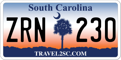 SC license plate ZRN230