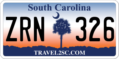 SC license plate ZRN326