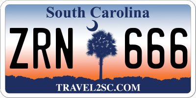 SC license plate ZRN666