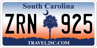SC license plate ZRN925