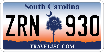 SC license plate ZRN930