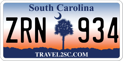SC license plate ZRN934