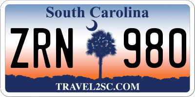 SC license plate ZRN980