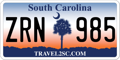 SC license plate ZRN985