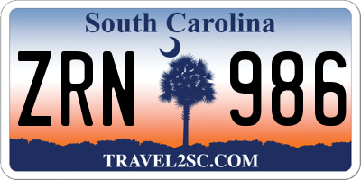 SC license plate ZRN986