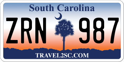 SC license plate ZRN987