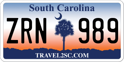 SC license plate ZRN989