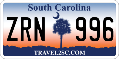 SC license plate ZRN996