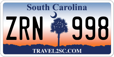SC license plate ZRN998