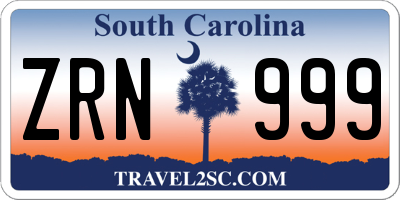 SC license plate ZRN999