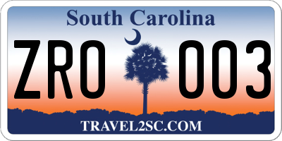 SC license plate ZRO003
