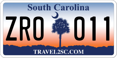 SC license plate ZRO011