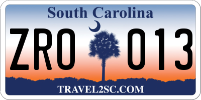SC license plate ZRO013