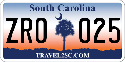SC license plate ZRO025