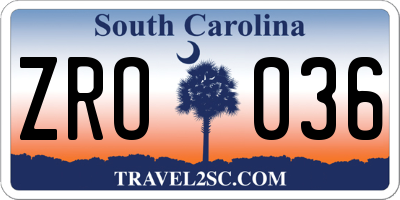 SC license plate ZRO036