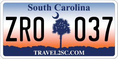 SC license plate ZRO037