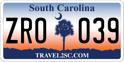 SC license plate ZRO039