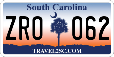 SC license plate ZRO062