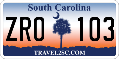 SC license plate ZRO103