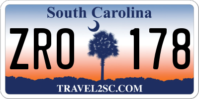 SC license plate ZRO178