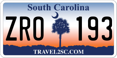 SC license plate ZRO193