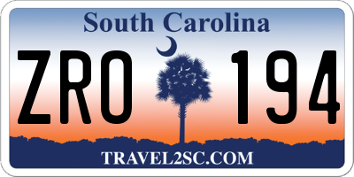 SC license plate ZRO194