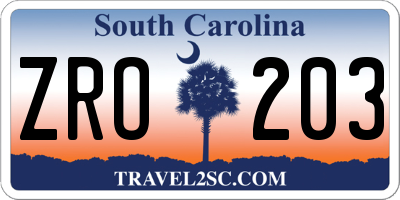 SC license plate ZRO203