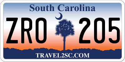 SC license plate ZRO205