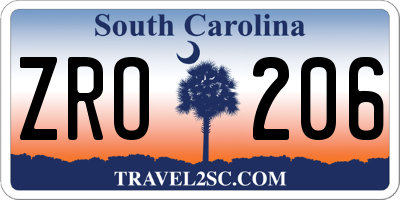 SC license plate ZRO206