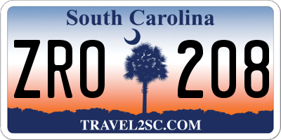 SC license plate ZRO208
