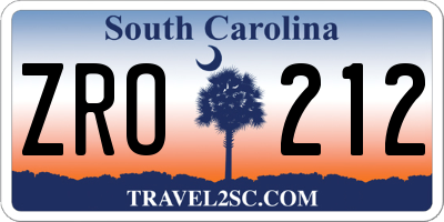 SC license plate ZRO212