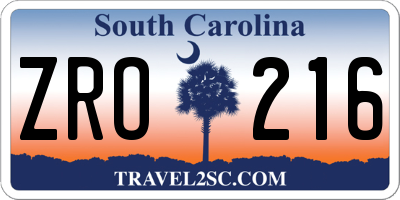 SC license plate ZRO216