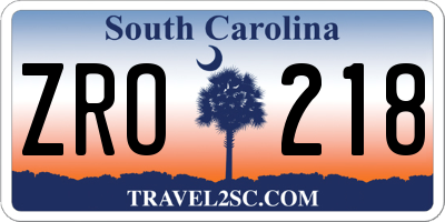 SC license plate ZRO218