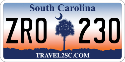 SC license plate ZRO230