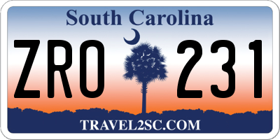 SC license plate ZRO231