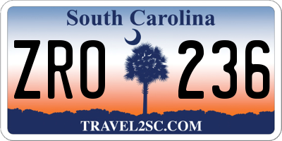 SC license plate ZRO236