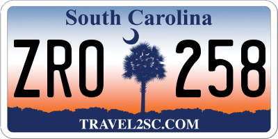 SC license plate ZRO258