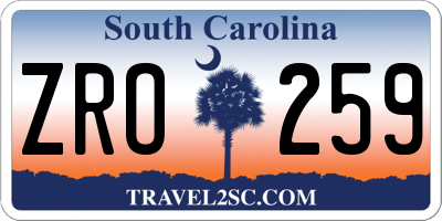 SC license plate ZRO259