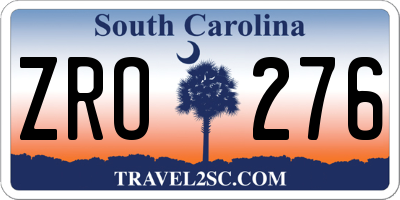 SC license plate ZRO276