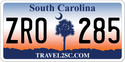 SC license plate ZRO285