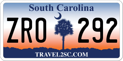 SC license plate ZRO292