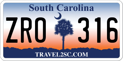 SC license plate ZRO316