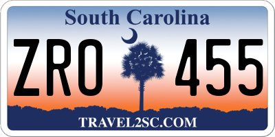SC license plate ZRO455